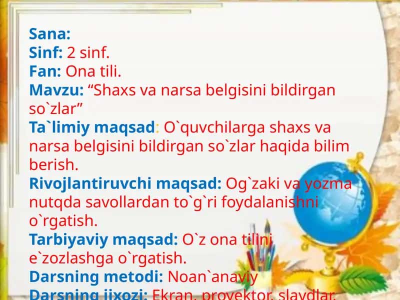 Shaxsvanarsabelgisini bildirgan so'zlar