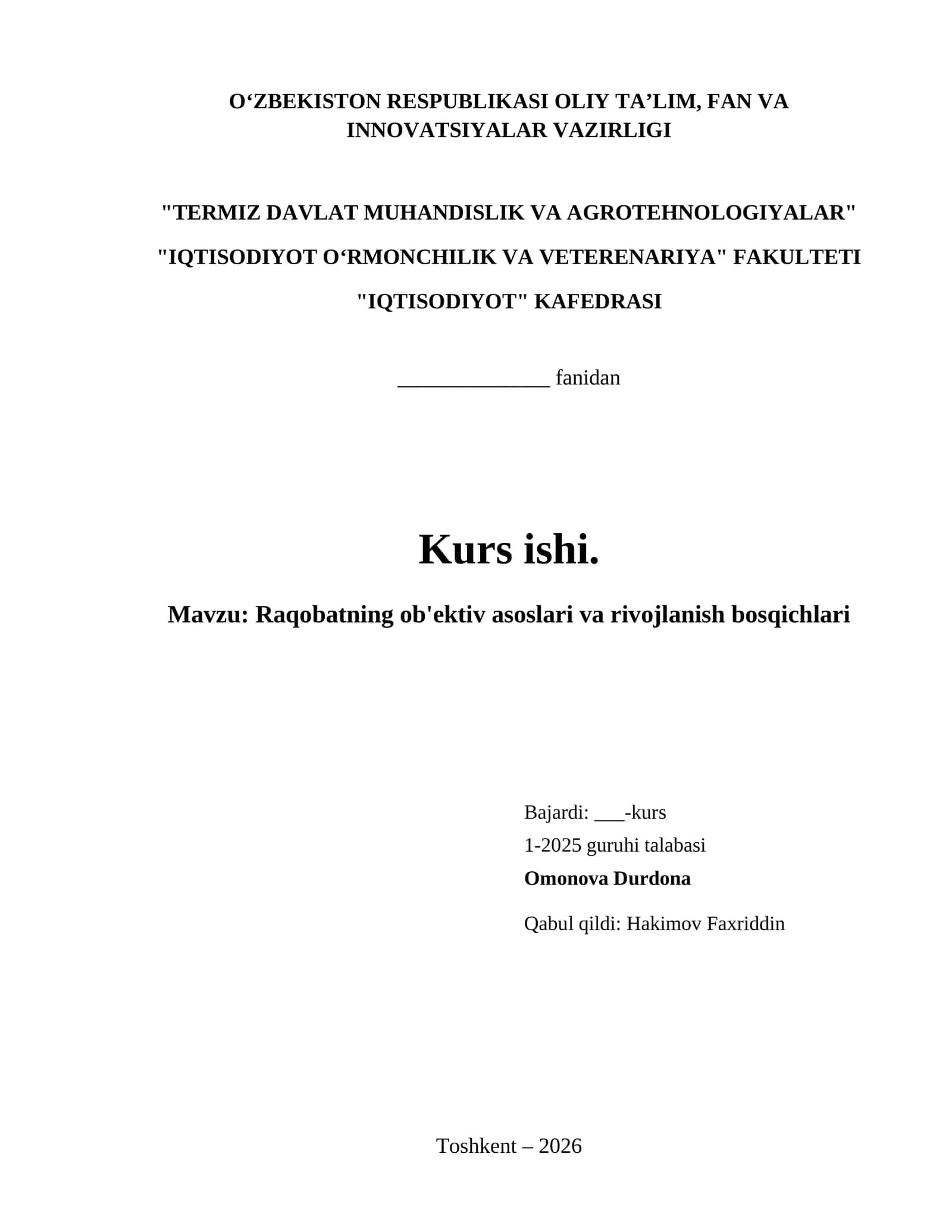 Raqobatning ob'ektiv asoslari va rivojlanish bosqichlari