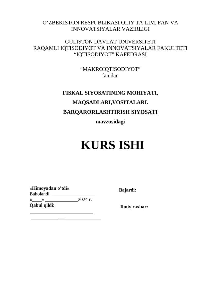 FISKAL SIYOSATINI MOHIYATI VA VAZIFALARI