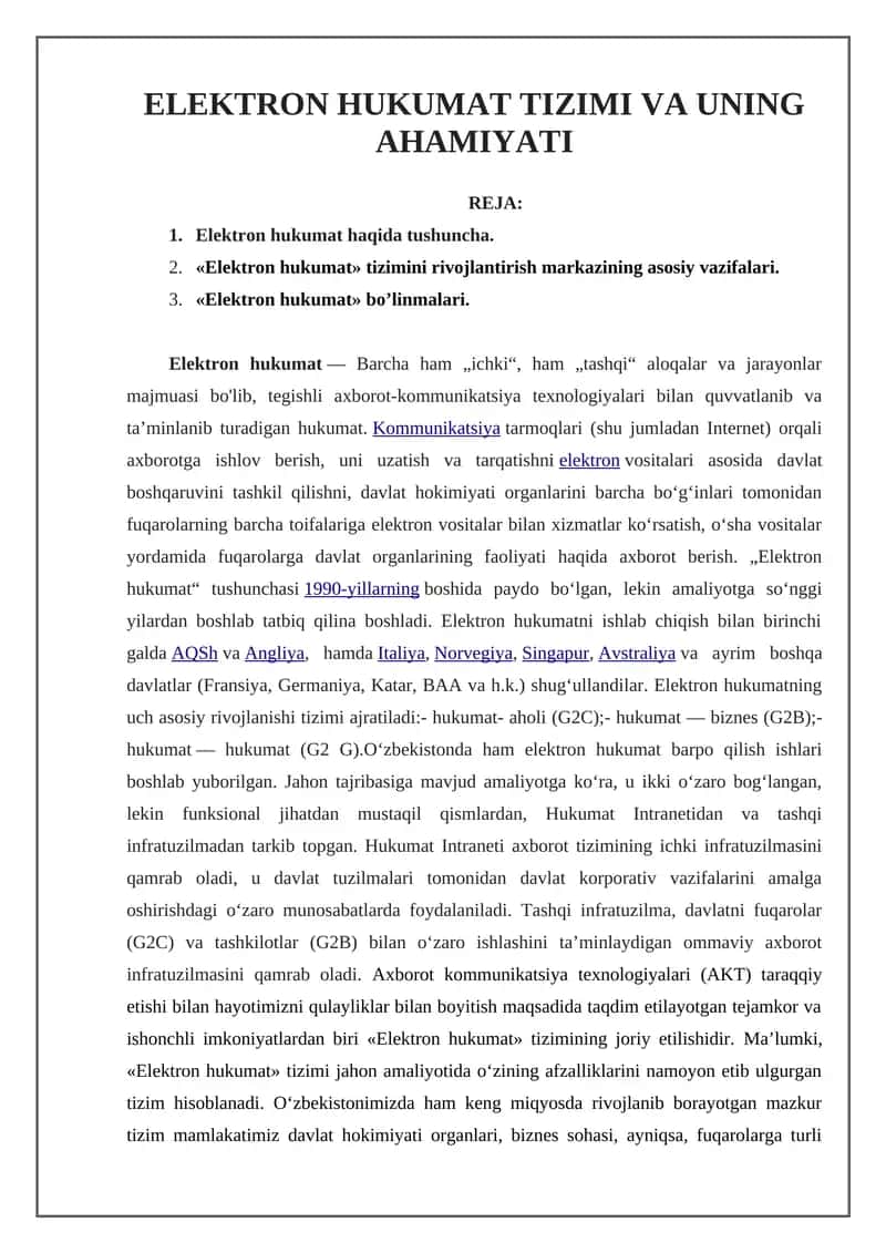 Elektron Hukumat Tizimi va uning ahamiyati