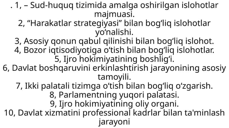 Sud-huquq tizimida amalga oshirilgan islohotlar majmuasi krasword