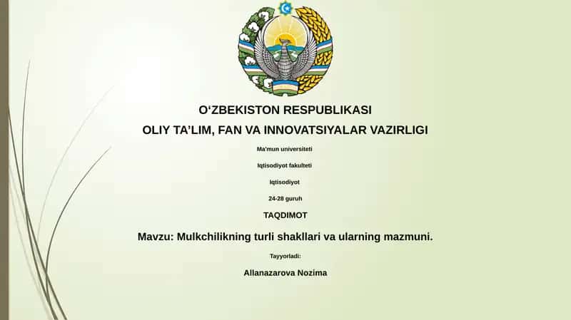 Mulkchilikning turli shakllari va ularning mazmuni