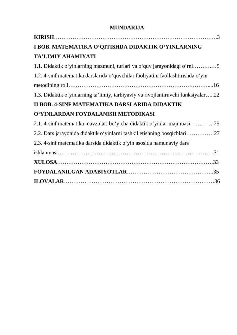 4-sinf matematika darslarida didaktik o'yinlardan foydalanish