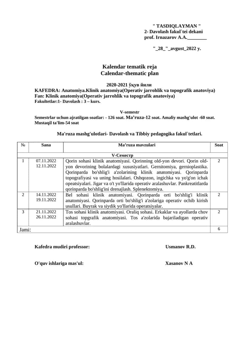 Klinik anatomiya(Operativ jarrohlik va topografik anatoviya)