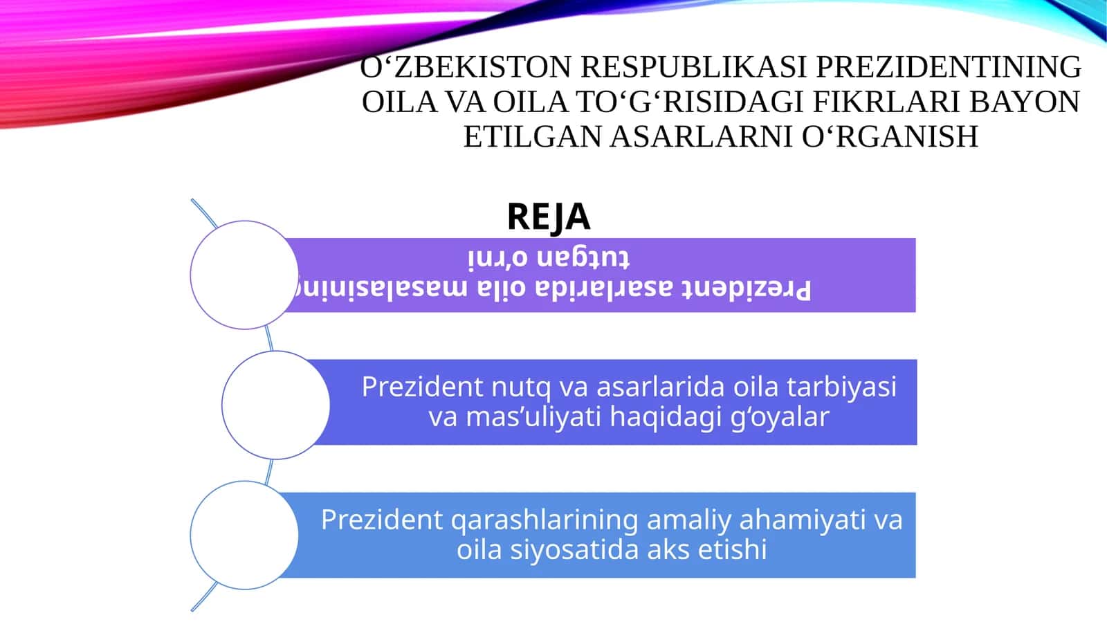 Oʻzbekiston respublikasi prezidentining oila va oila toʻgʻrisidagi fikrlari bayon etilgan asarlarni oʻrganish