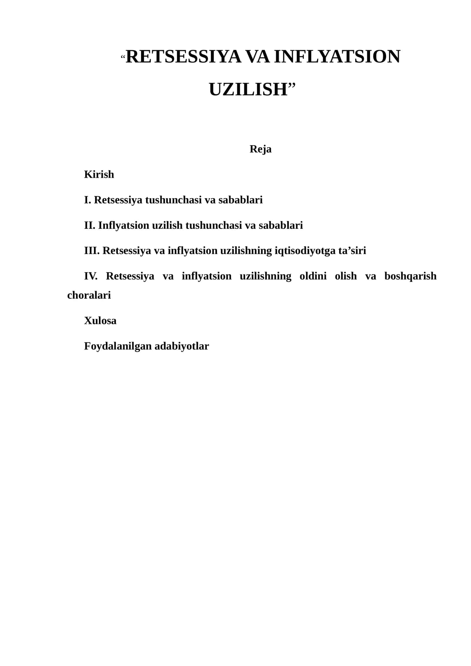RETSESSIYA VA INFLYATSION UZILISH