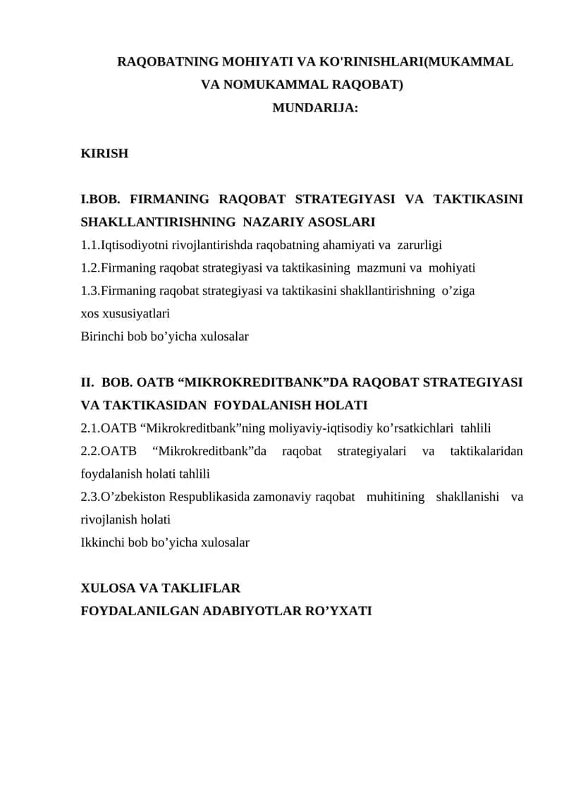 RAQOBATNING MOHIYATI VA KO'RINISHLARI(MUKAMMAL VA NOMUKAMMAL RAQOBAT)