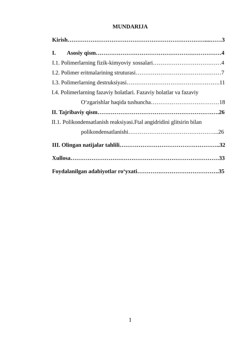Polimerlarning fazaviy holatlari.Fazaviy holatlar va fazaviy o'zgarishlar haqida tushuncha.