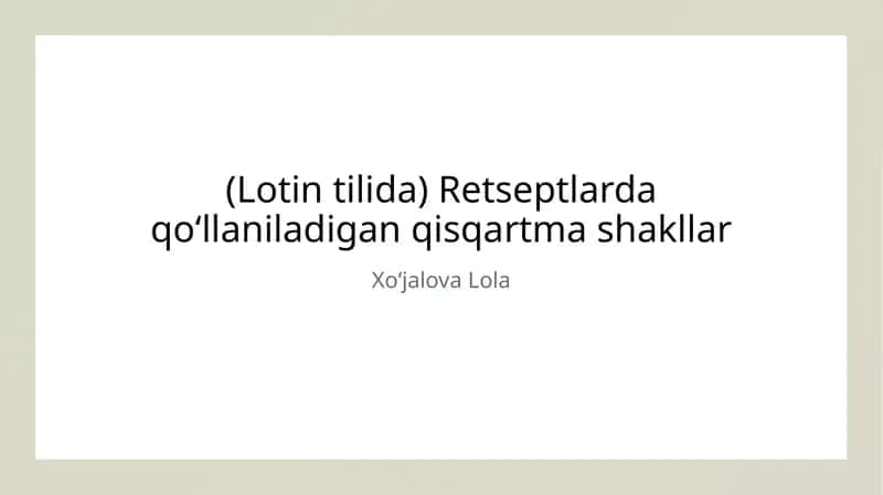 Retseptlarda qoʻllaniladigan qisqartma shakllar
