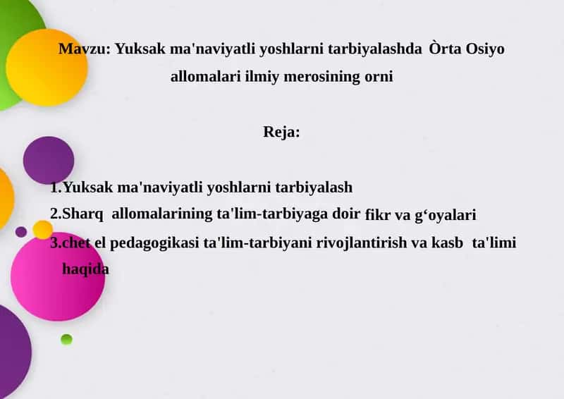 Yuksak ma'naviyatli yoshlarni tarbiyalash