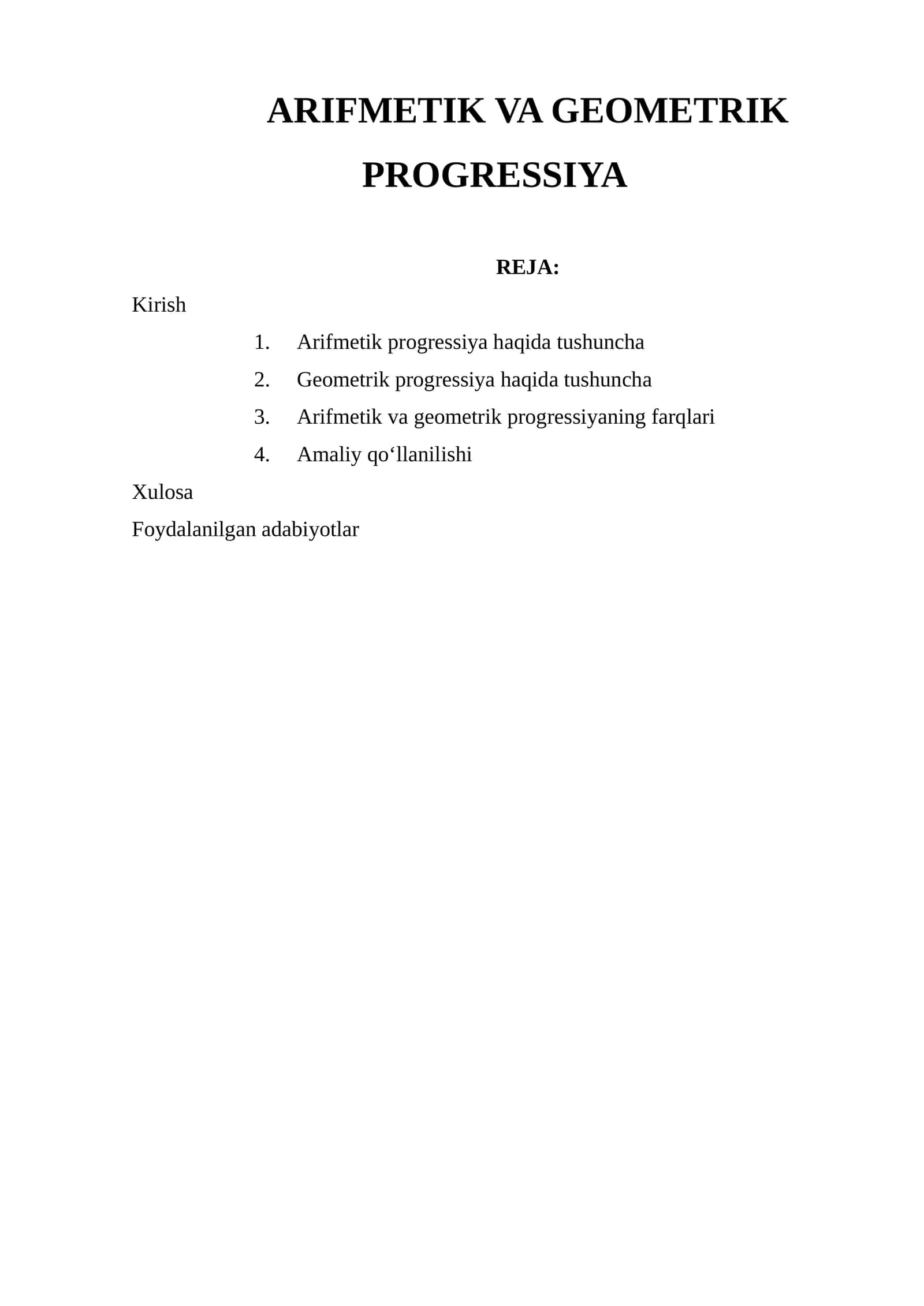 ARIFMETIK VA GEOMETRIK PROGRESSIYA