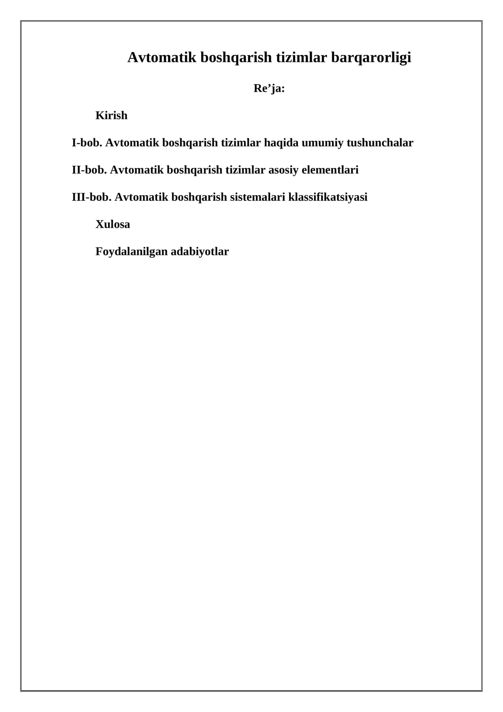 Avtomatik boshqarish tizimlar barqarorligi