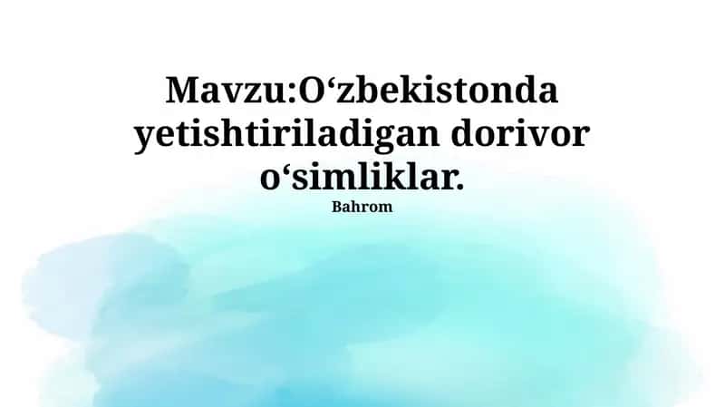 O'zbekistonda yetishtiriladigan dorivor o'simliklar