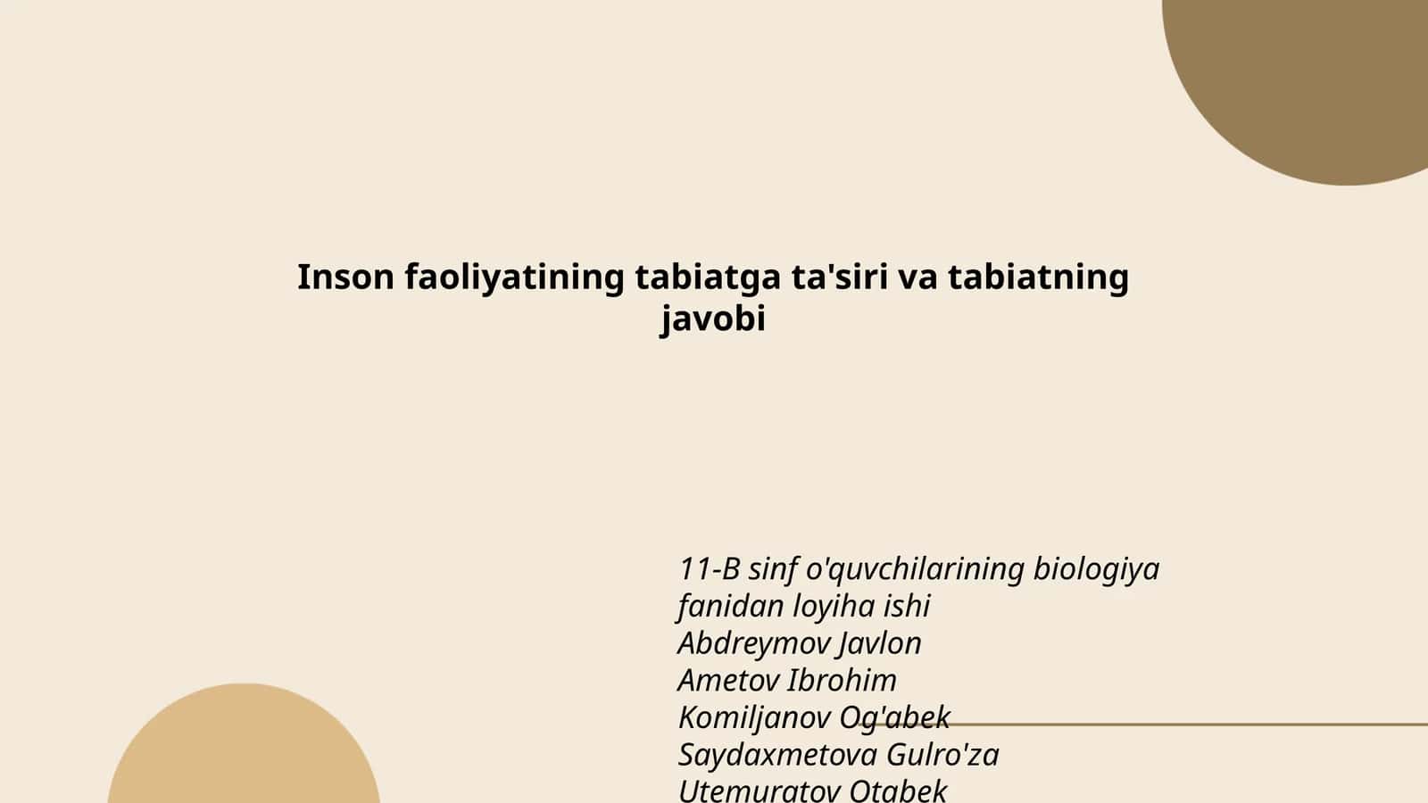 Inson faoliyatining tabiatga ta'siri va tabiatning javobi