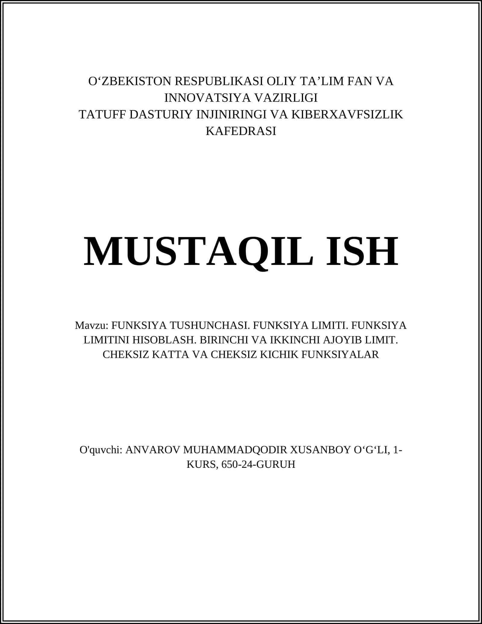 FUNKSIYA TUSHUNCHASI