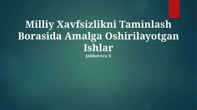 Milliy Xavfsizlikni Taminlash Borasida Amalga Oshirilayotgan Ishlar