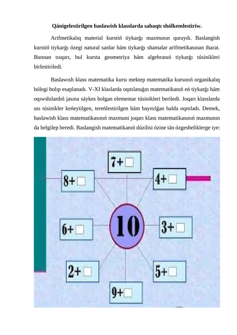 Baslawısh klass matematika kursı