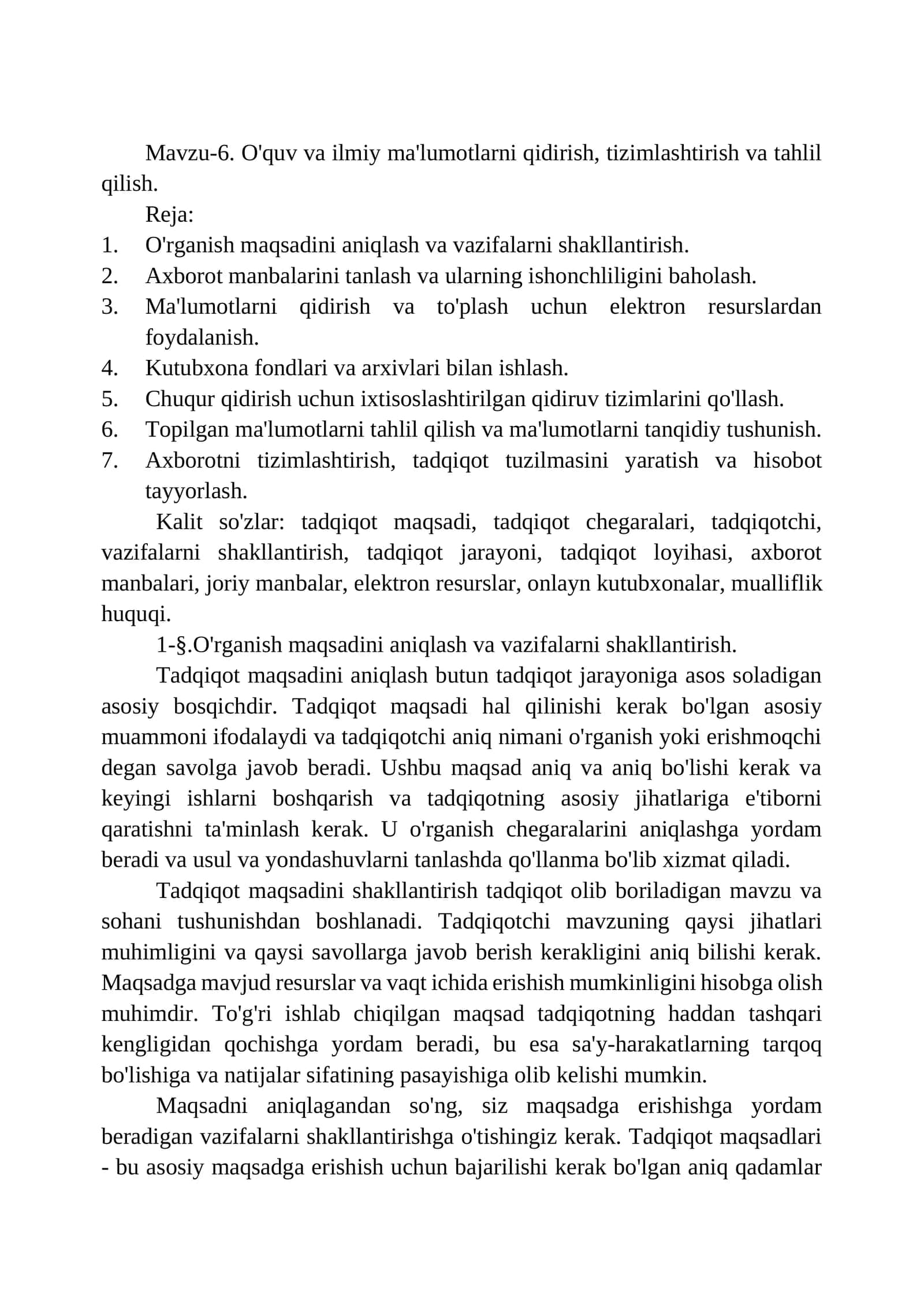 O'quv va ilmiy ma'lumotlarni qidirish, tizimlashtirish va tahlil qilish