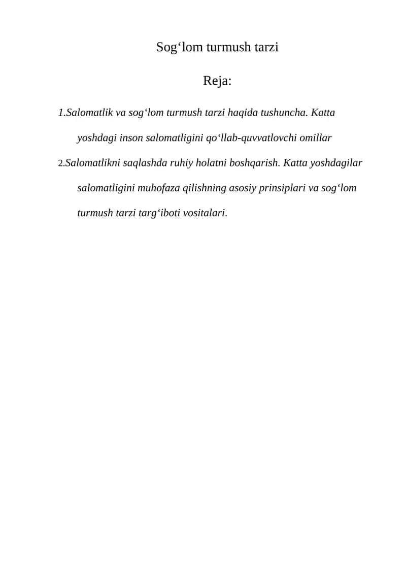Salomatlik va sog‘lom turmush tarzi