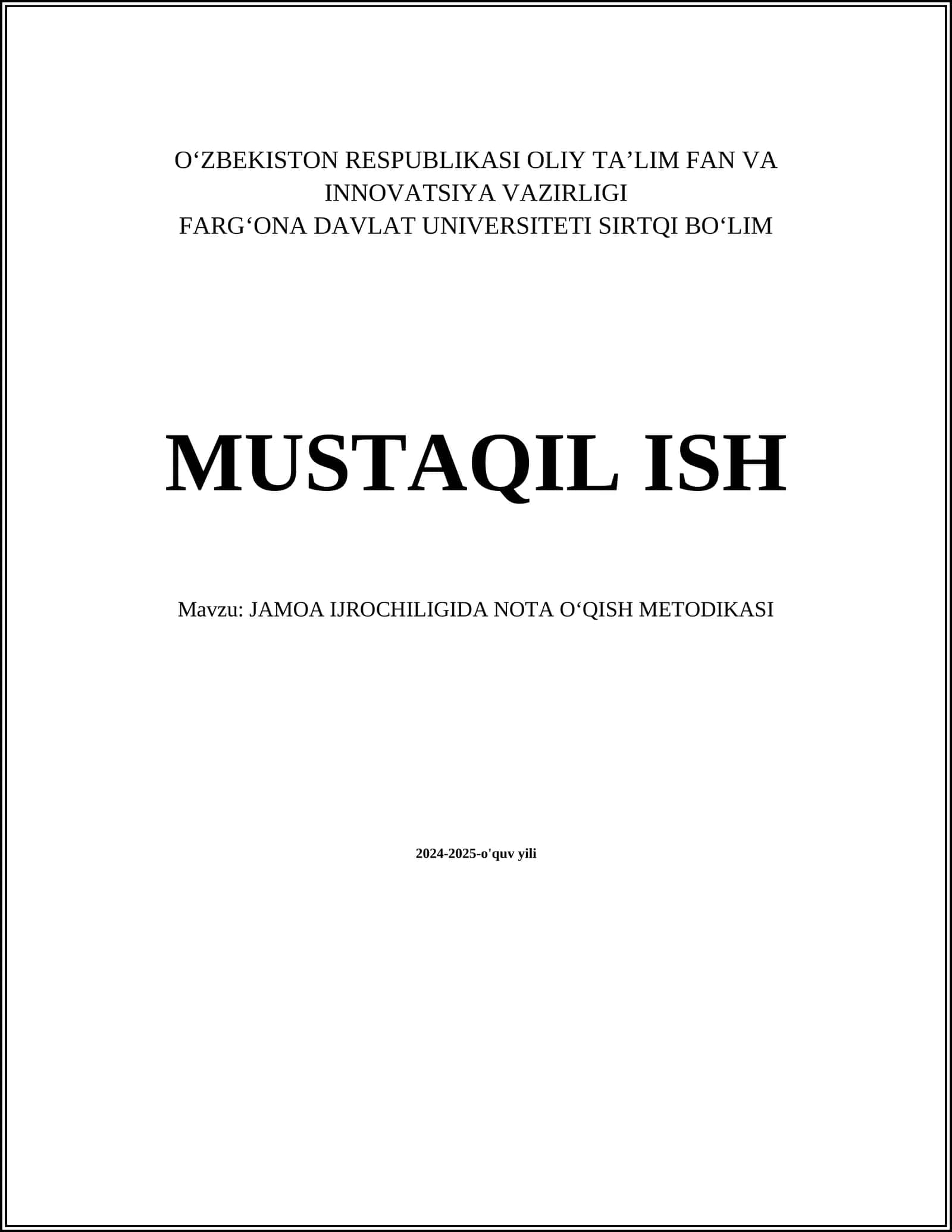 JAMOA IJROCHILIGIDA NOTA OʻQISH METODIKASI