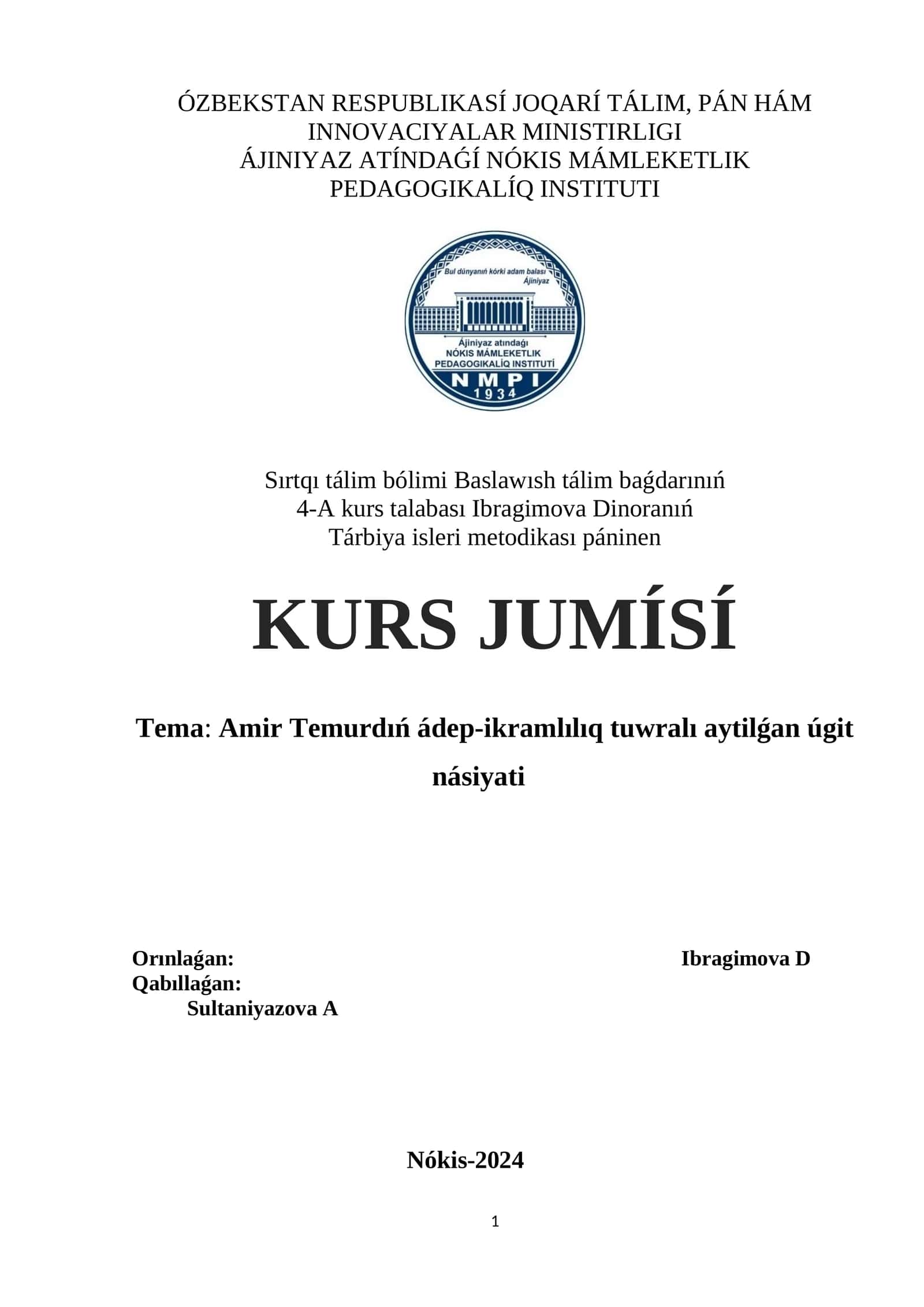 Amir Temurdıń ádep-ikramlılıq tuwralı aytılǵan úgit násiyatı