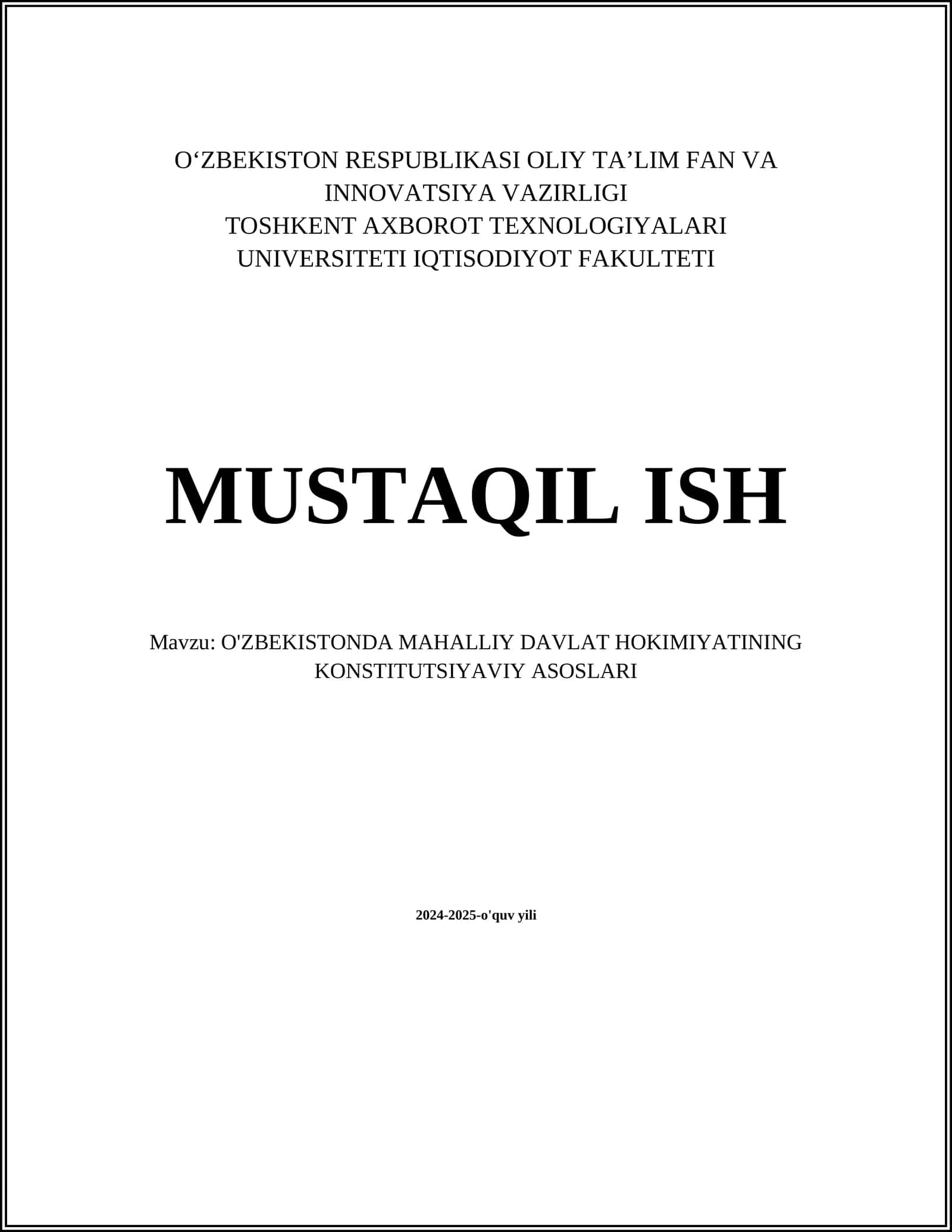 O'ZBEKISTONDA MAHALLIY DAVLAT HOKIMIYATINING KONSTITUTSIYAVIY ASOSLARI