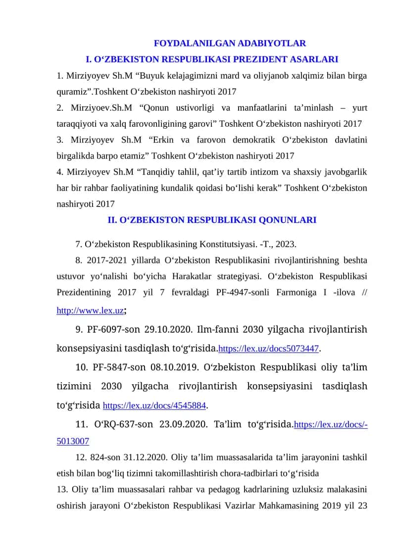 O‘ZBEKISTON RESPUBLIKASI PREZIDENT ASARLARI