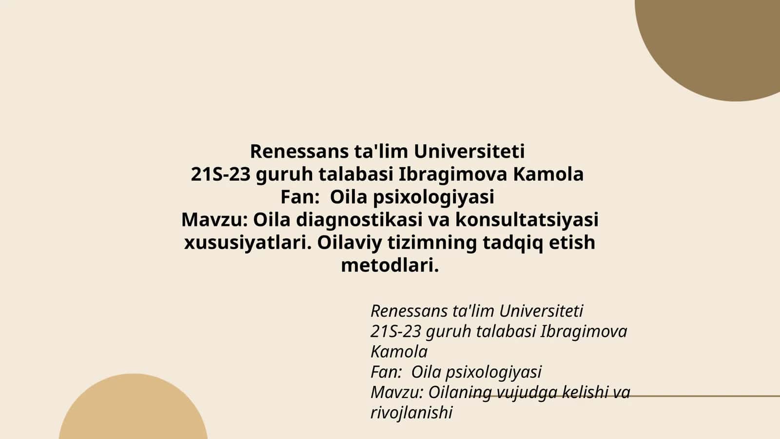 Oila diagnostikasi va konsultatsiyasi xususiyatlari