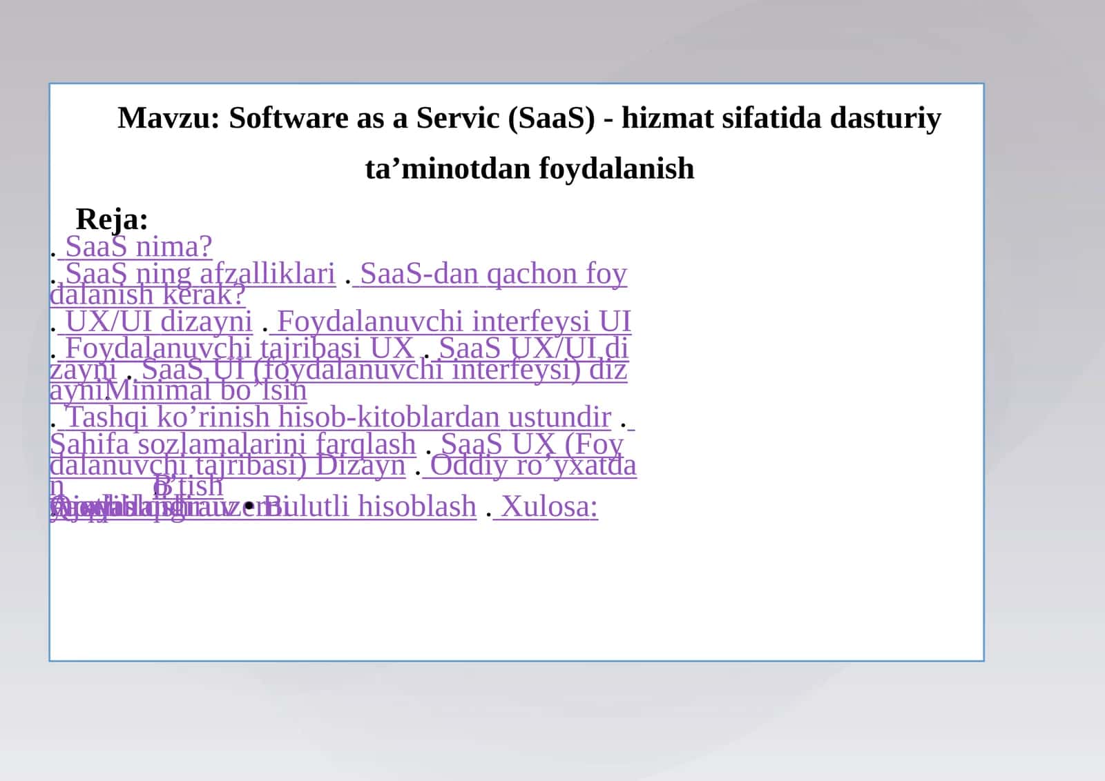 Software as a Servic(SaaS) -hizmatsifatida dasturiy ta’minotdan foydalanish