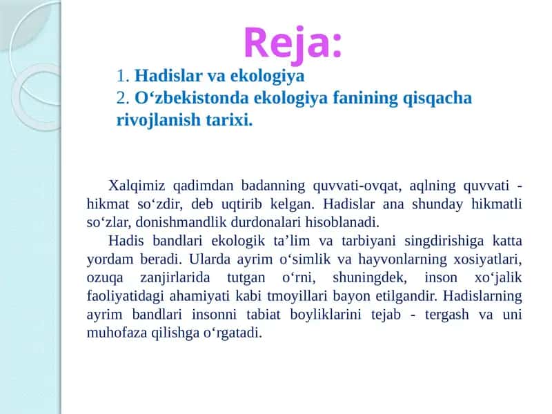 Hadislar va Ekologiya