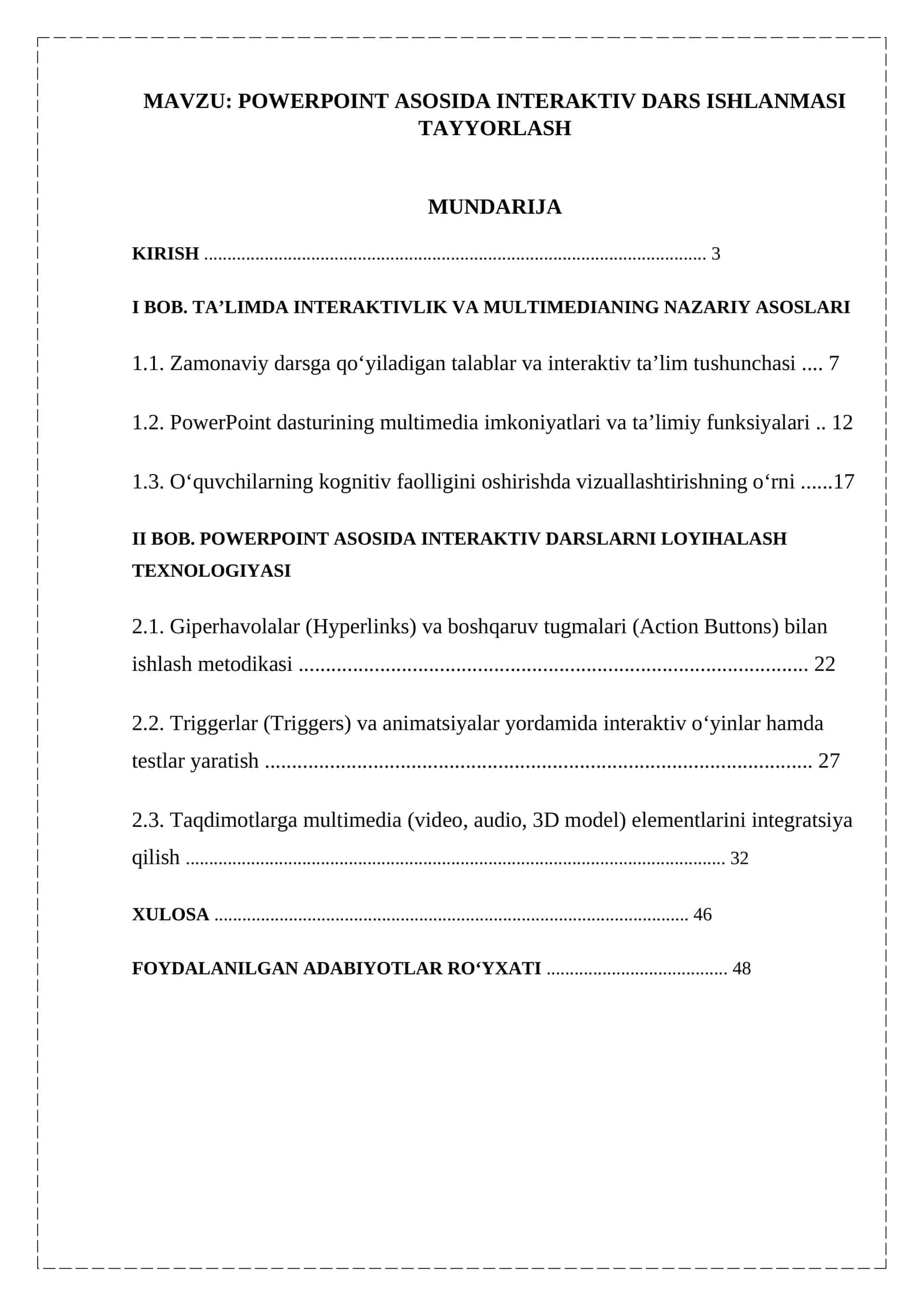 POWERPOINT ASOSIDA INTERAKTIV DARS ISHLANMASI TAYYORLASH