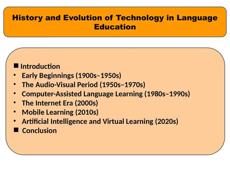 Ppt slide about History and evolution of technology in language education