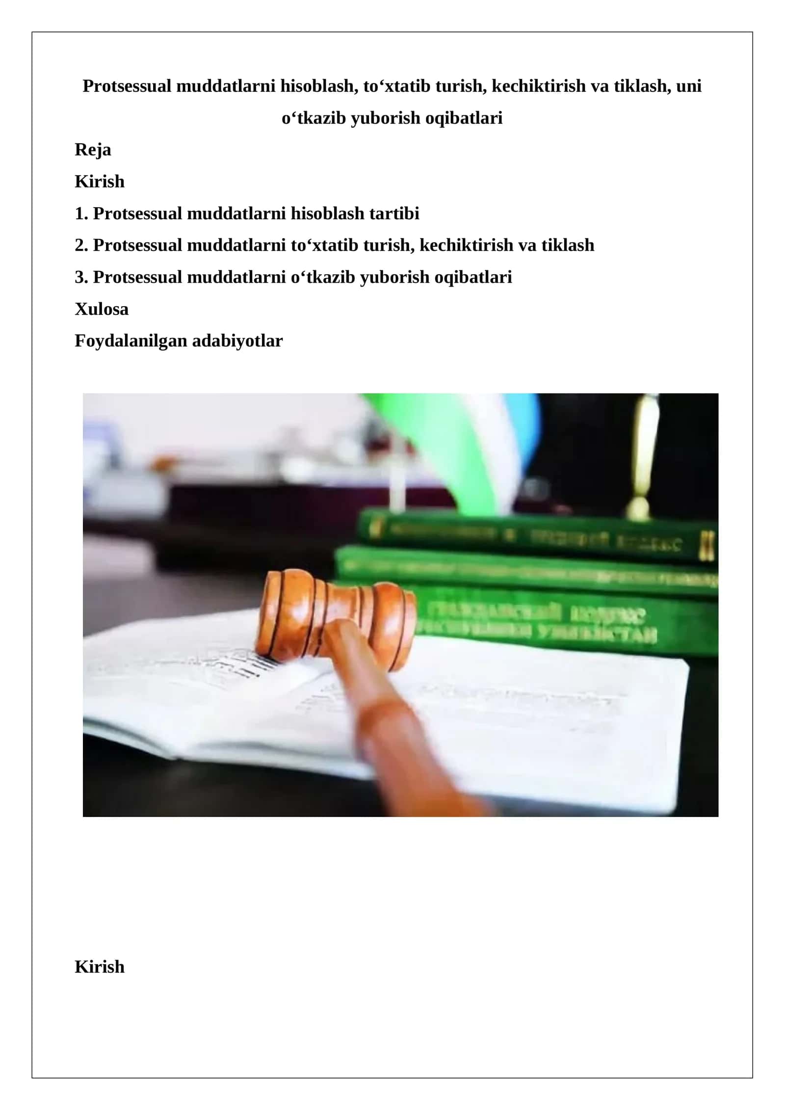 Protsessual muddatlarni hisoblash, to‘xtatib turish, kechiktirish va tiklash, uni o‘tkazib yuborish oqibatlari