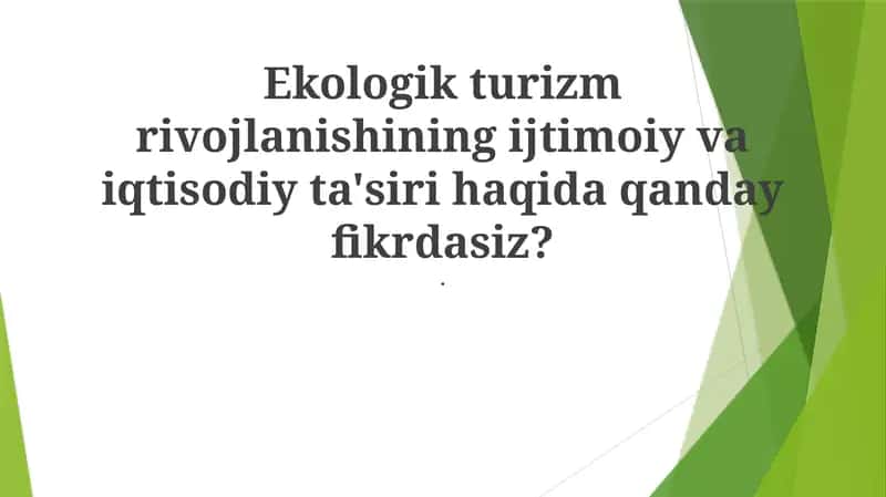 Ekologik turizm rivojlanishi