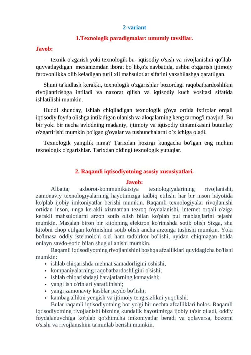 Texnologik paradigmalar: umumiy tavsiflar