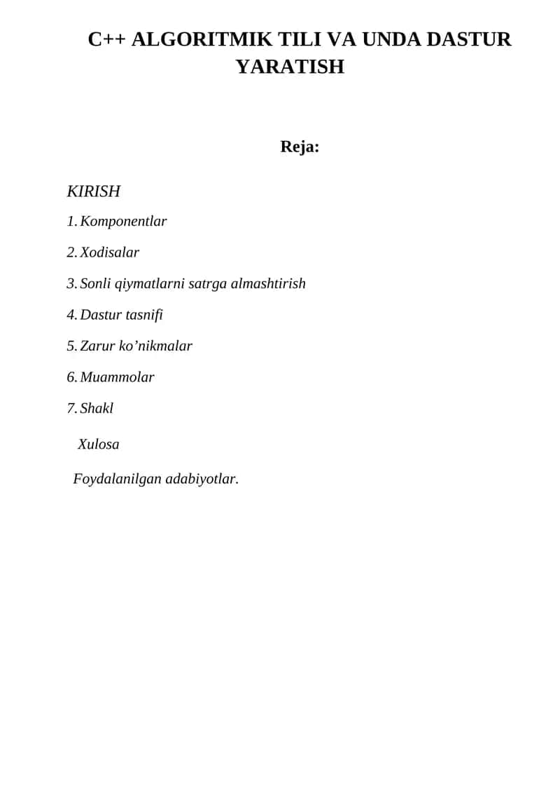 C++ ALGORITMIK TILI VA UNDA DASTUR YARATISH