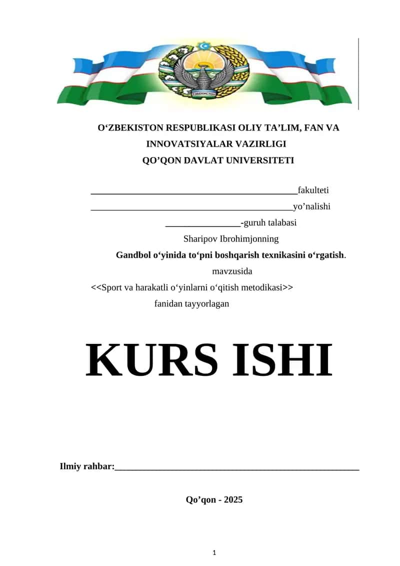 Gandbol oʻyinida toʻpni boshqarish texnikasini oʻrgatish
