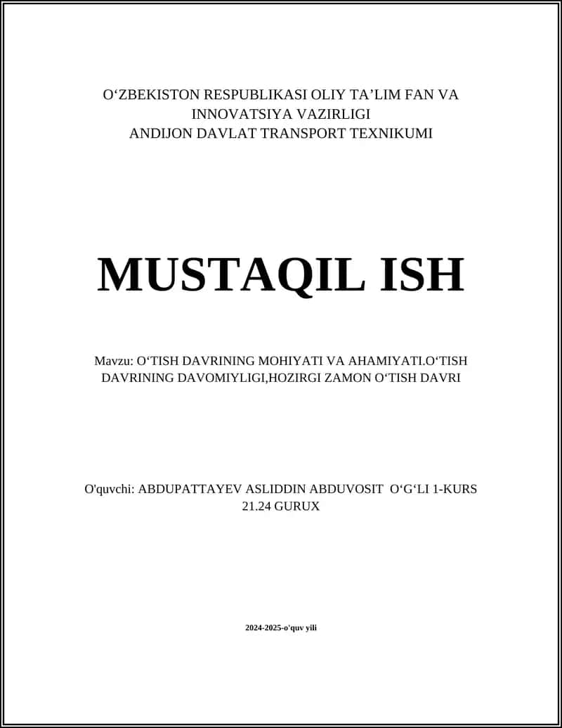 O‘tish Davrinin Mohiyati va Ahamiyati