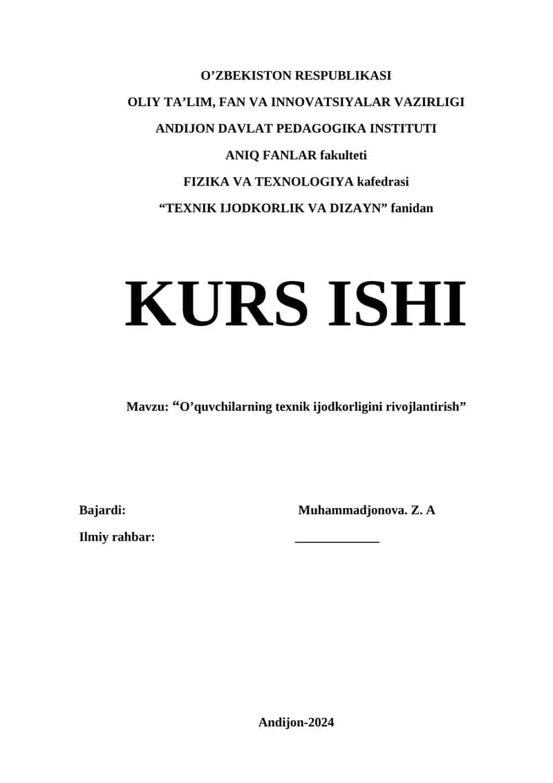 O’quvchilarning texnik ijodkorligini rivojlantirish