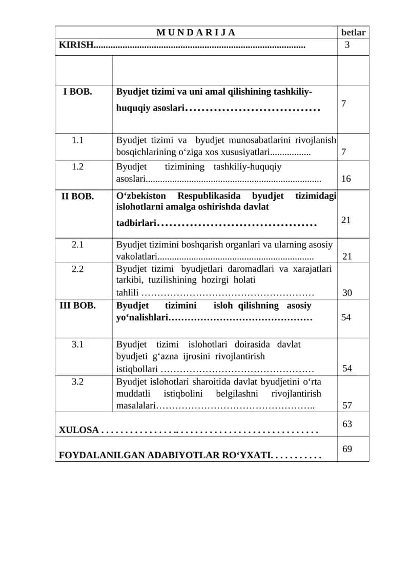 iqtisodiyotni modernizatsiyalash sharoitida byudjet tizimi byudjetlarining isloh qilishning asosiy yo‘nalishlari orqali byudjet qonunchiligini mustahkamlash
