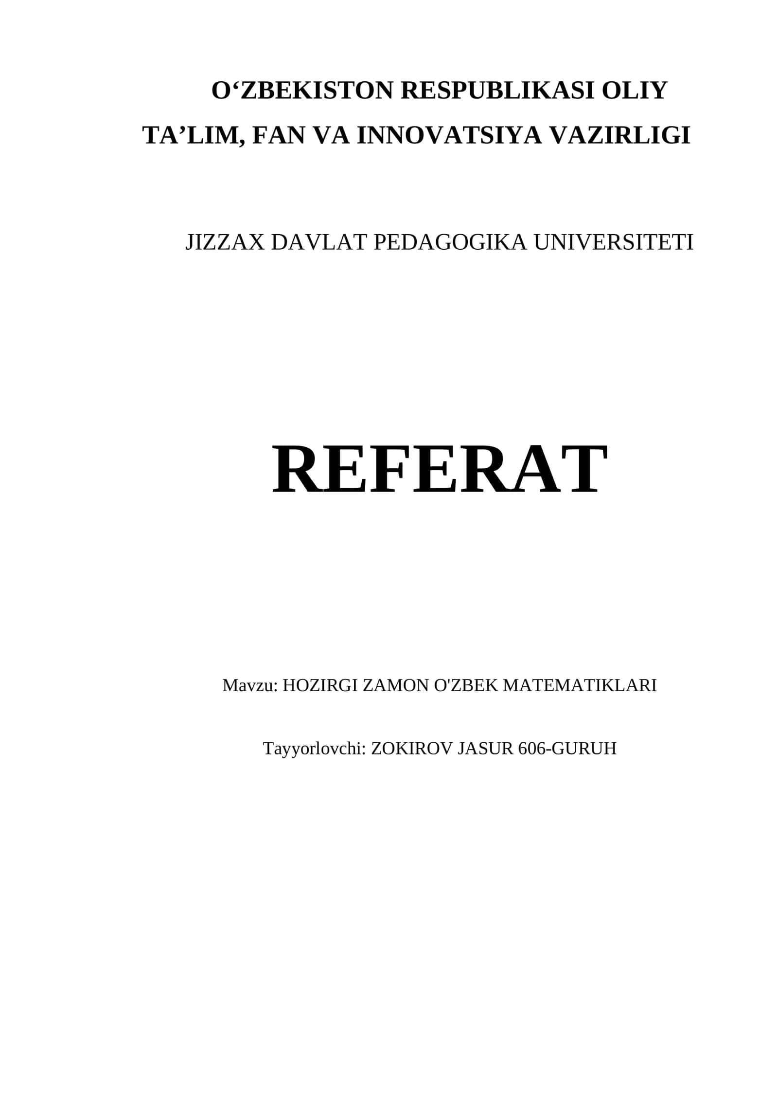 HOZIRGI ZAMON O'ZBEK MATEMATIKLARI