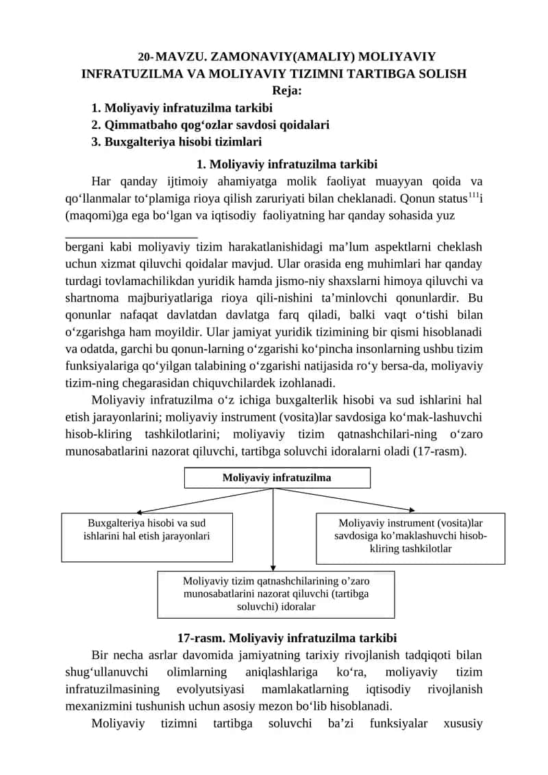 Moliyaviy infratuzilma va moliyaviy tizimni tartibga solish