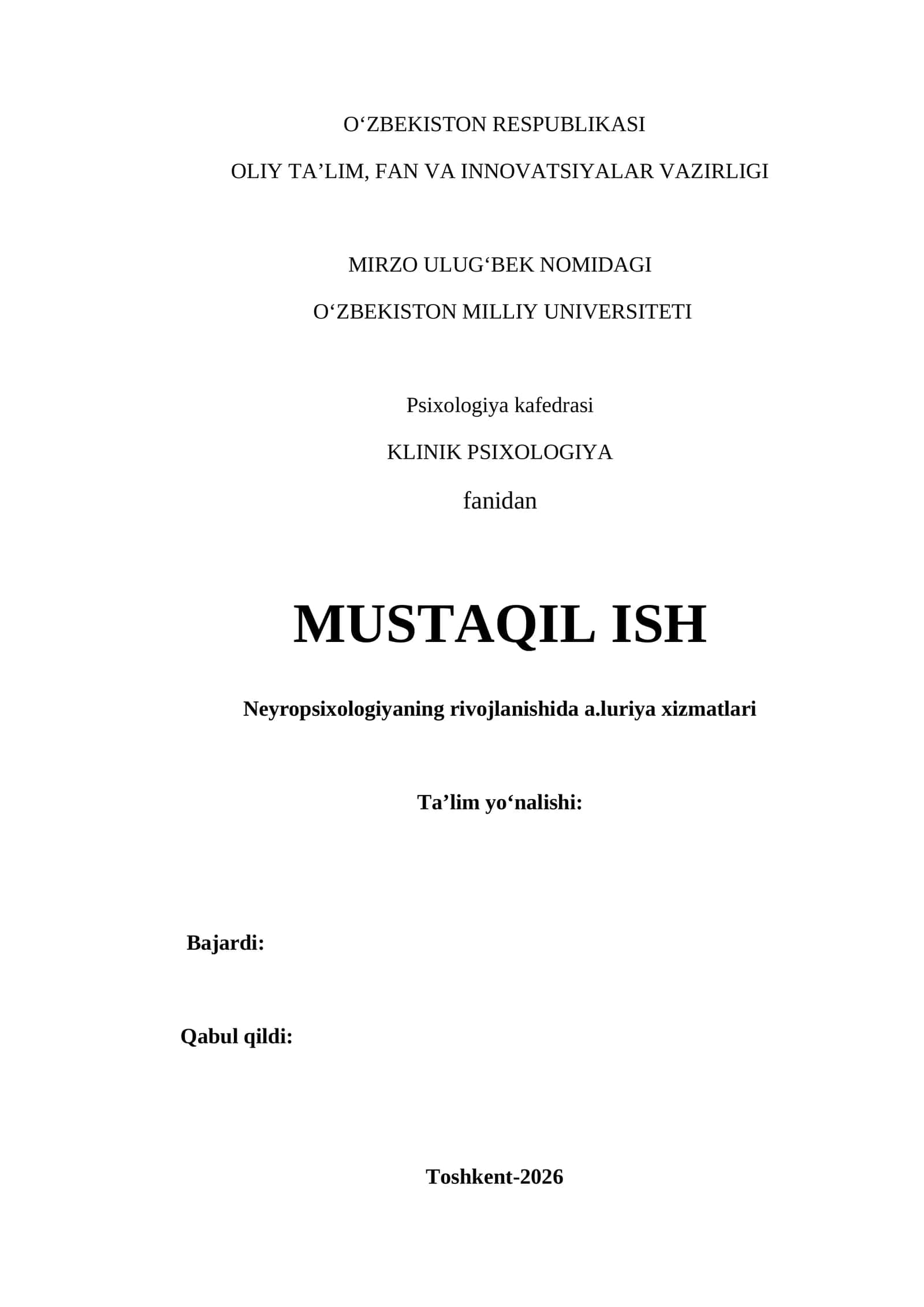 Neyropsixologiyaning rivojlanishida A.Luriya xizmatlari