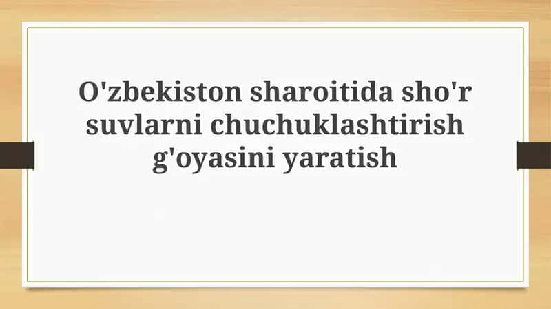 O'zbekiston sharoitida sho'rlarni chuchuklashtirish