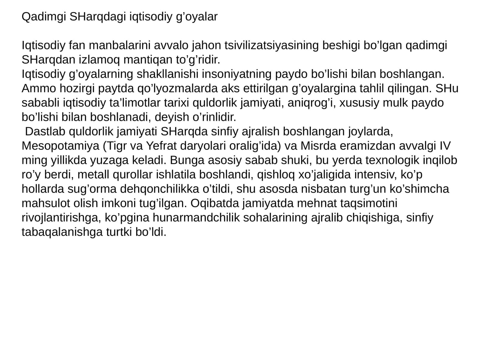 Qadimgi SHarqdagi iqtisodiy g’oyalar
