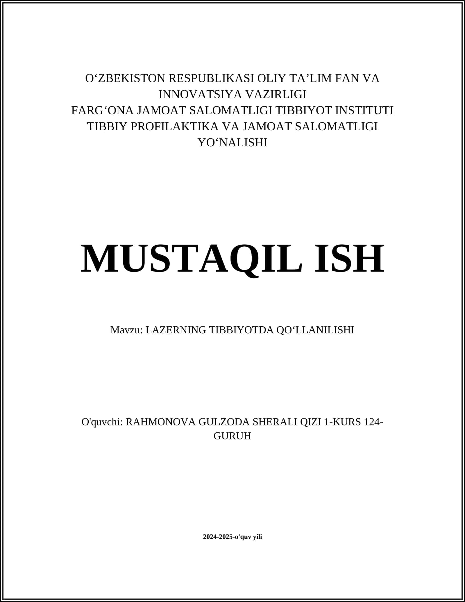 LAZERNING TIBBIYOTDA QOʻLLANILISHI