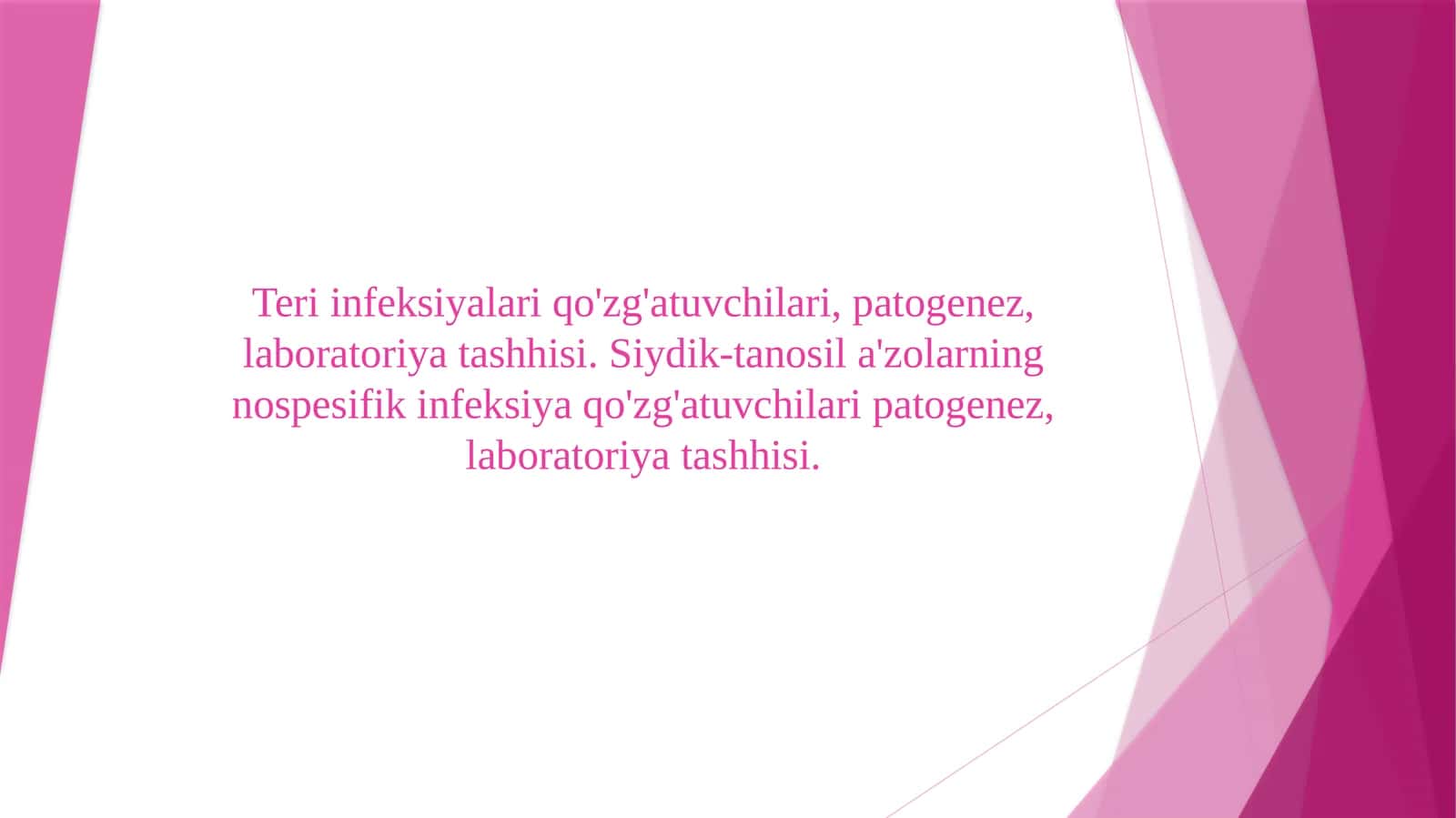 Teri infeksiyalari qo'zg'atuvchilari, patogenez, laboratoriya tashhisi. Siydik-tanosil a'zolarning nospesifik infeksiya qo'zg'atuvchilari patogenez, laboratoriya tashhisi.