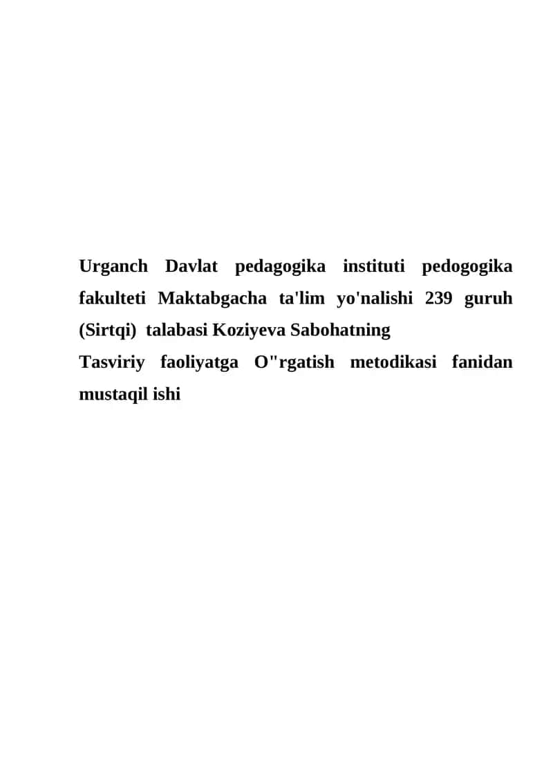 Ilk Yosh Guruhidagi Bolalarga Rasm Chizishni O'rgatish