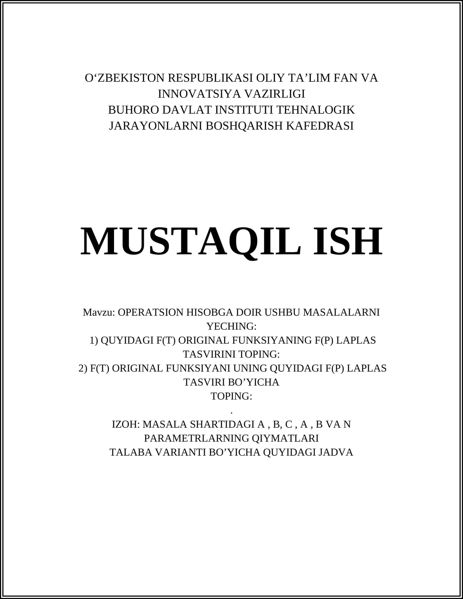 OPERATSION HISOBGA DOIR USHBU MASALALARNI YECHING