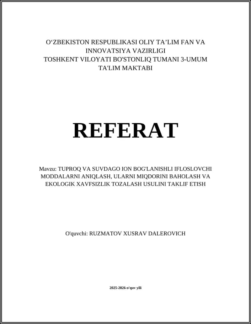 Tuproq va suvdagi ion bog'langan metallarning (Pb, Cd, Cr, Cu, Zn) aniqlash metodlari
